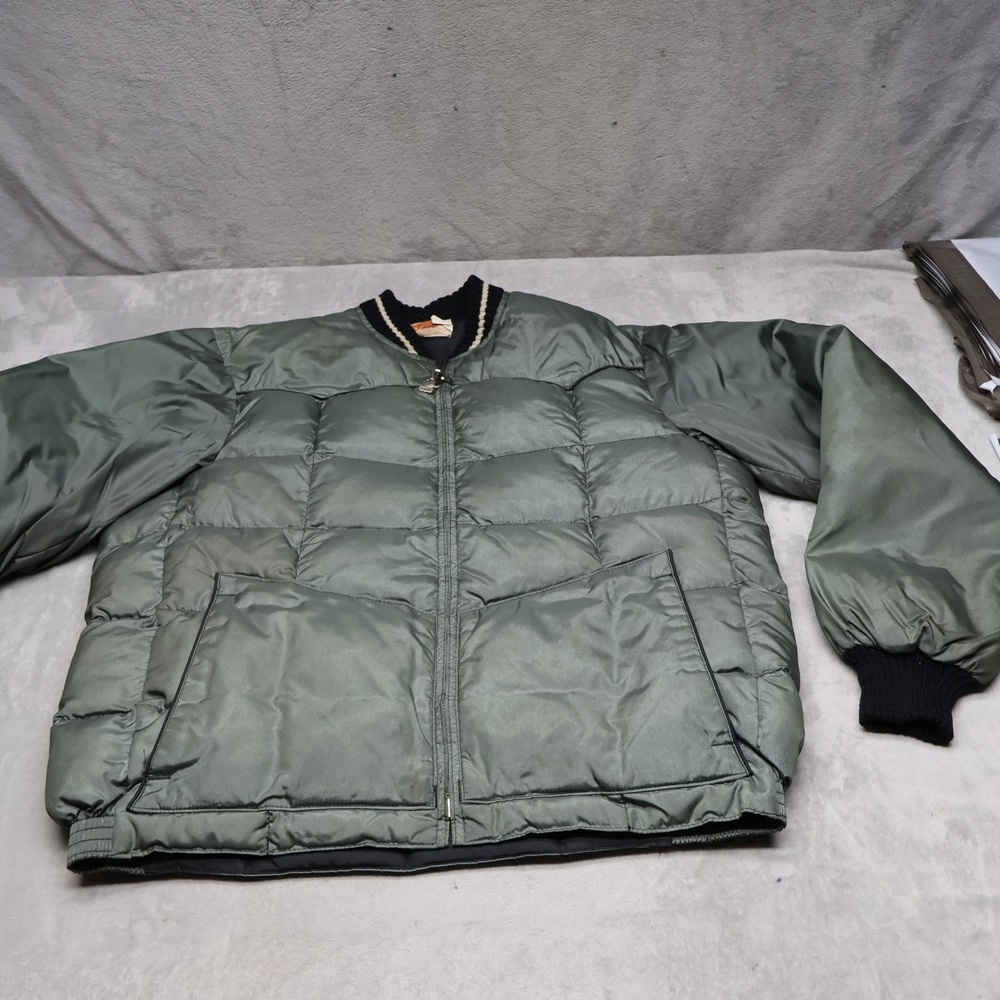 Comfy Down Jacket Mens Large Green Quilted Insulated USA Made Puffer VTG READ